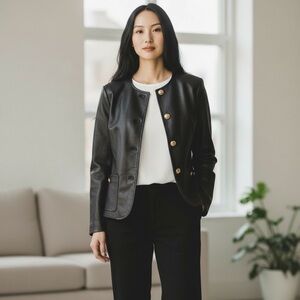 Chico's Sleek Black Leather Jacket with Gold Accents